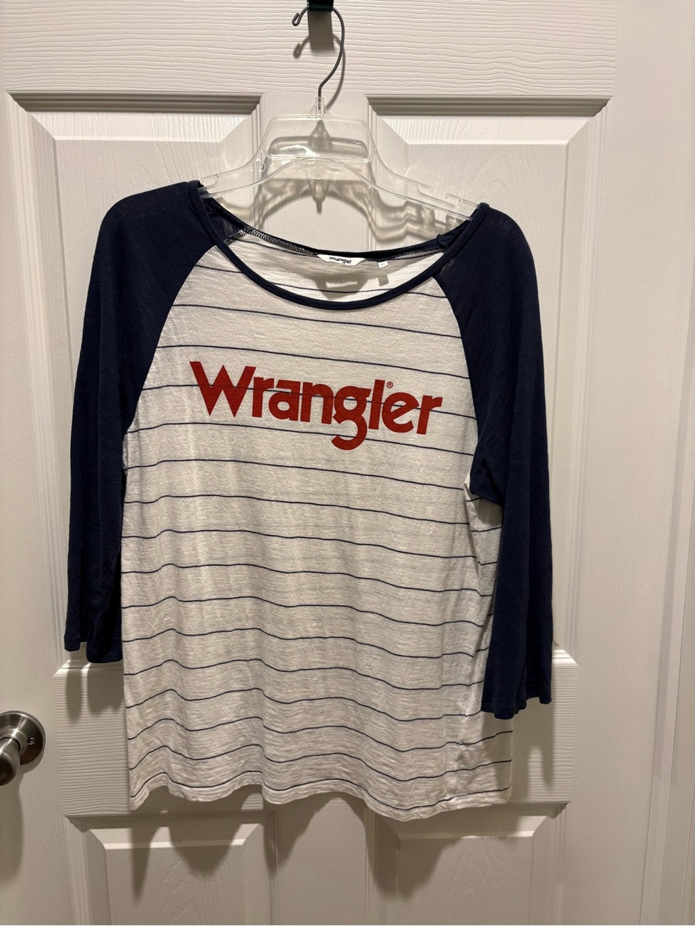 Wrangler Navy & White Striped Raglan Tee with Red Logo